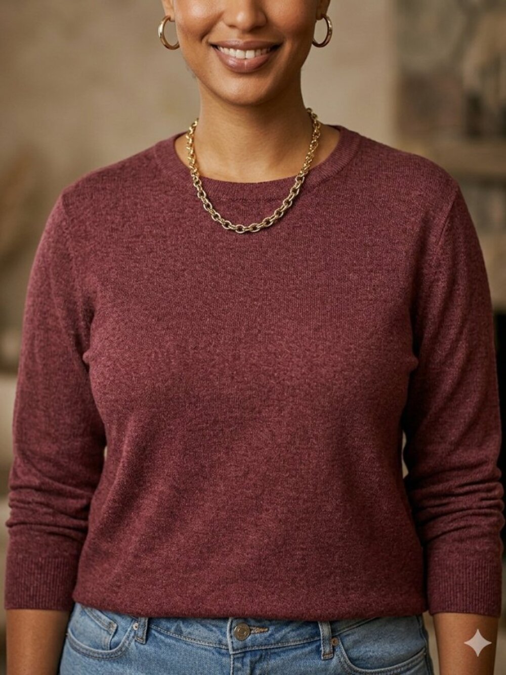 GAP Burgundy Heather Marled Crewneck Sweater Large Tall